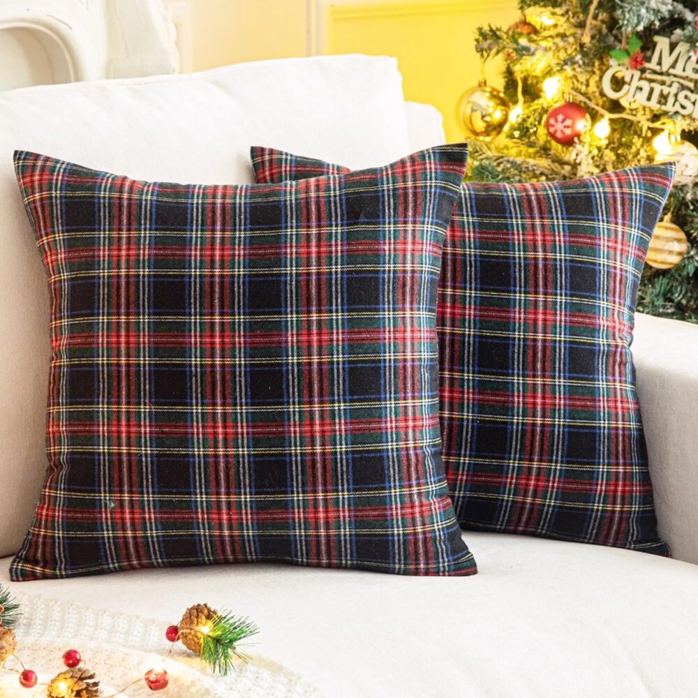 9488 Pack of 2 Christmas Plaid Decorative Throw Pillow Covers Scottish